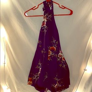 Navy floral tie around the neck romper